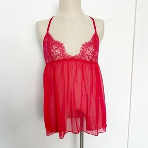 Victoria’s Secret Red Lace Babydoll‎ Unlined Sheer Slip Lingerie Small
